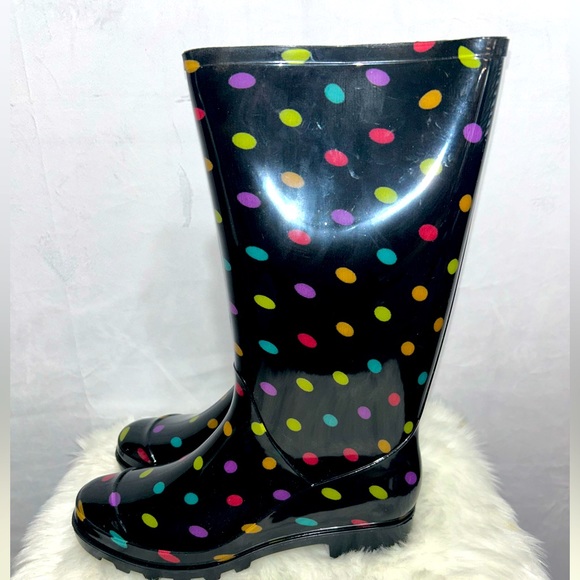 Arizona Jean Co Multi-Colored Polka Dot Rain Boots - Black Rain boots - Picture 5 of 6